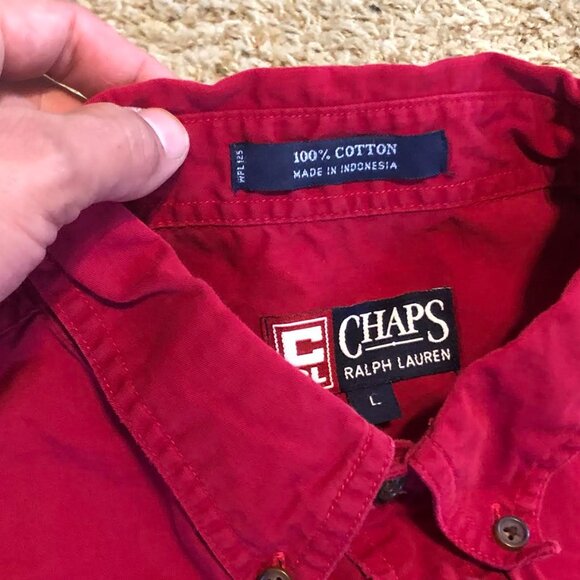 Ralph Chaps Red Button Down Long Sleeve Shirt 100% Cotton Large - Picture 3 of 8
